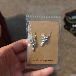 Silver Vintage Pistol Shape Dangle Earrings